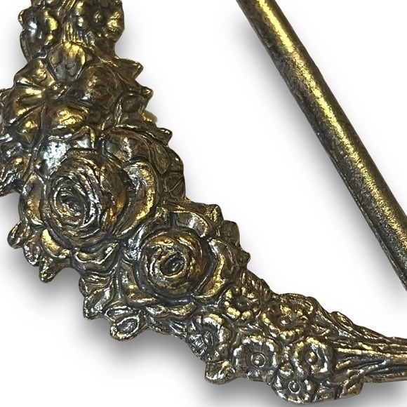 Vintage Art Nouveau Metal Floral Bouquet Rose Sash Buckle main image 6